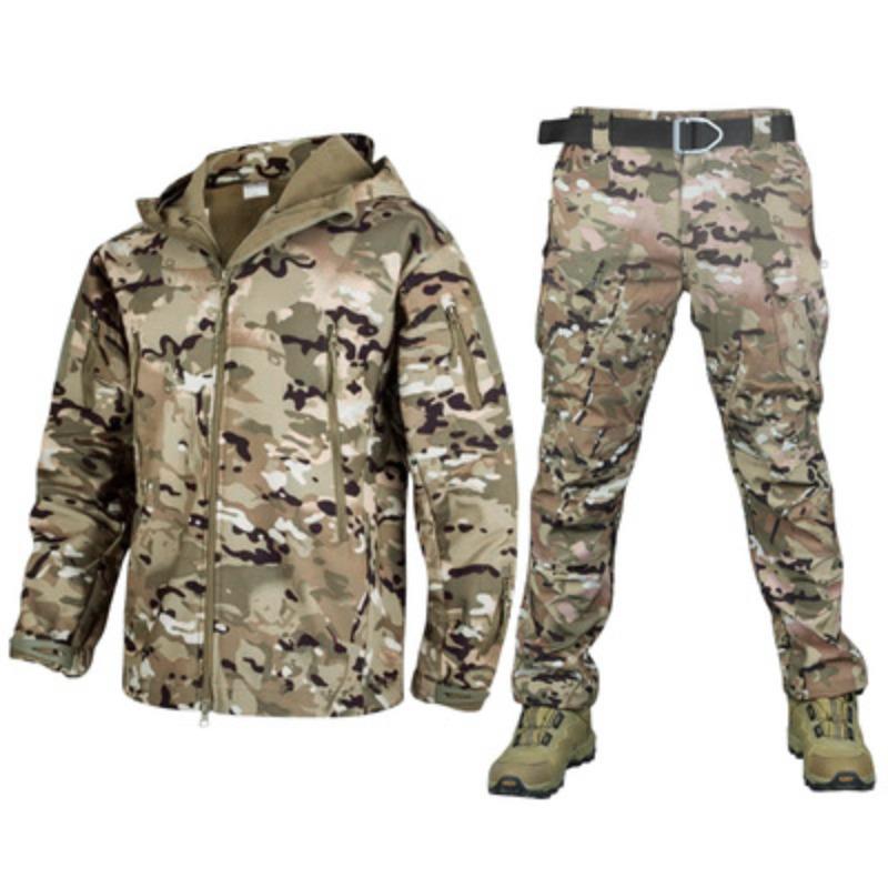 Outdoor Tactical Camouflage Shark Skin Trench Coat Waterproof Warm Soft Shell Suit Special Forces Men'S And Women'S Jacket Pants