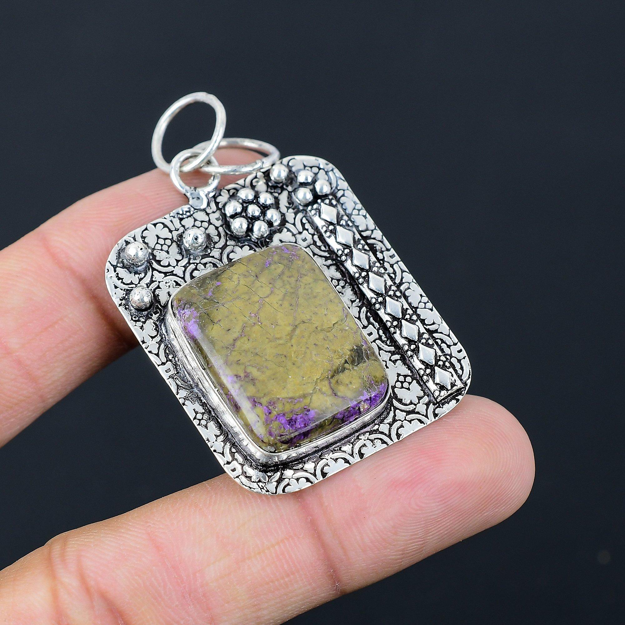 Sisters Day Deal 925 Silver Natural Purpurite Ethnic Birthday Engagement Pendant