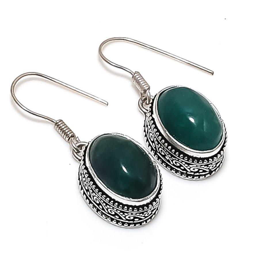 Natural Green Apatite Gemstone 925 Sterling Silver Jewelry Earring 1.38" N6H06