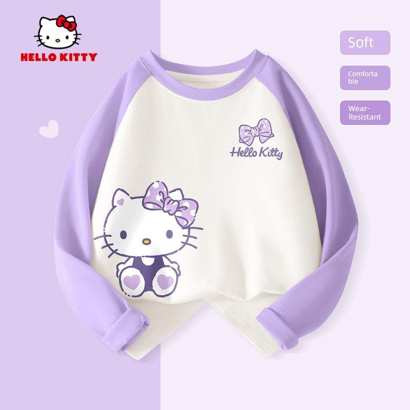 Hello Kitty Girls' Solid Color Base Shirt, Autumn 2024 New Long-Sleeve T-Shirt for Older Girls, Children's Inner Wear