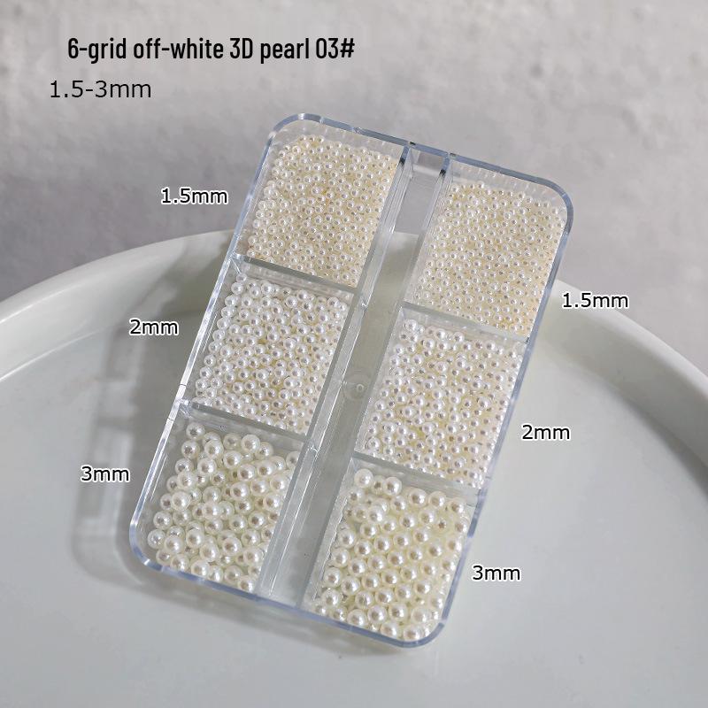 12-Grid Nail Art Pearls: Off-White Mixed Sizes, No Holes, Semi-Circular Boxed Decorations