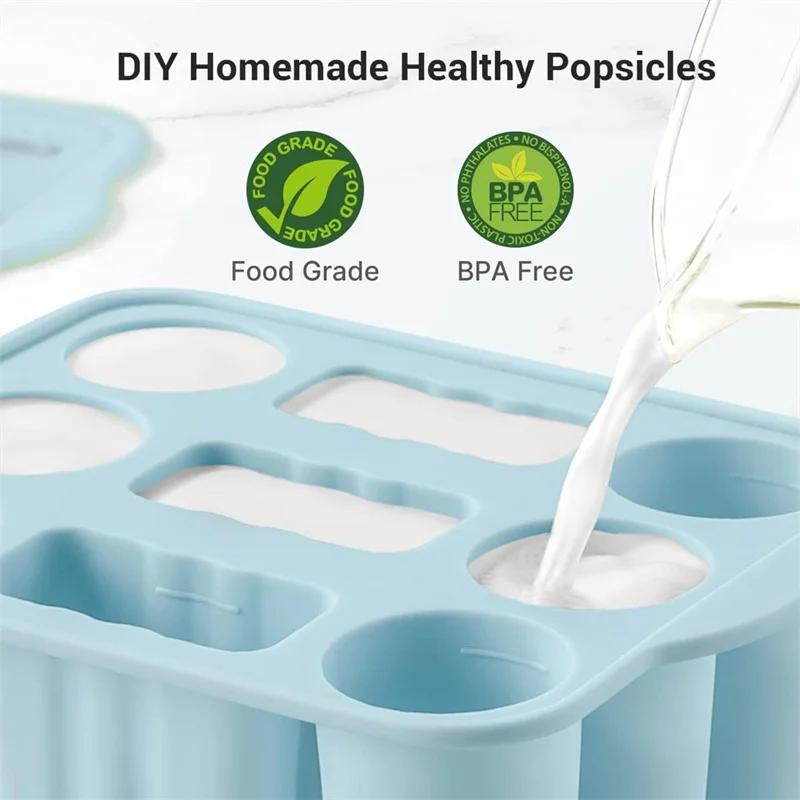 Homemade Home 9 Cavity Ice Cream Mold Food Grade Silicone Popsicles Molds With Wooden Sticks Ice Pop Molds Maker Summer