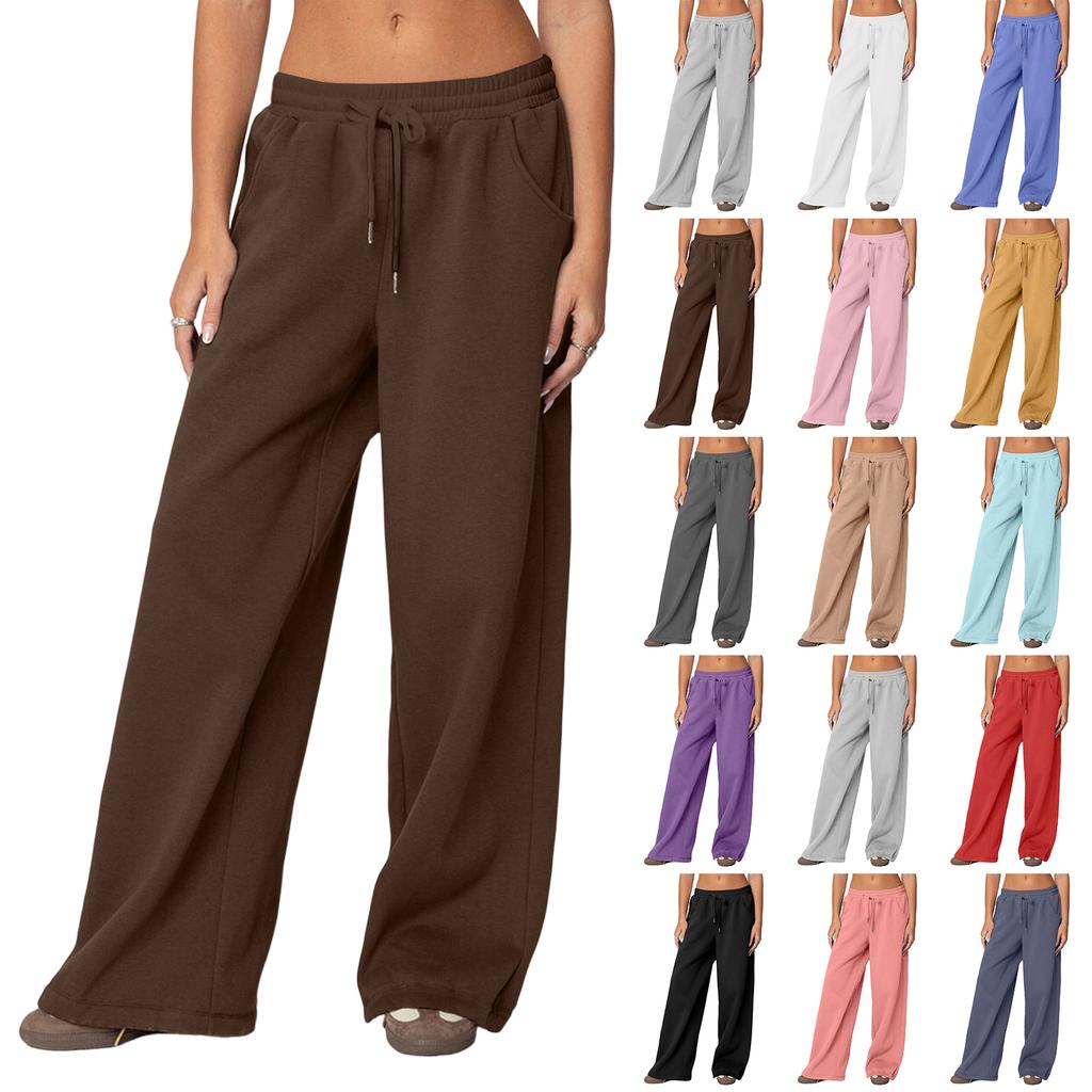 Pantaloni della tuta da donna a gamba dritta colorati a vita alta a gamba larga
