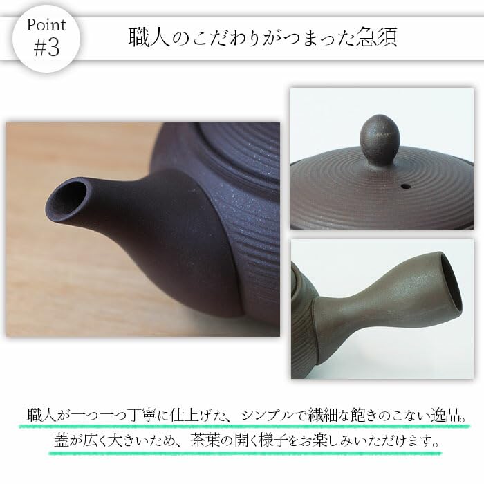 Adding Color To Your Tokoname Ware Flat and with Striped Ceramic Integrated Tea Made In Life Teapot, Round, Pattern, Mesh, Strainer, Black, 380ml,