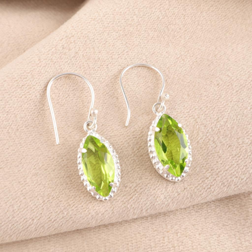 Natural Peridot Gemstone 925 Sterling Silver Jewelry Handmade Earrings 1.4" Gift EE-169-1