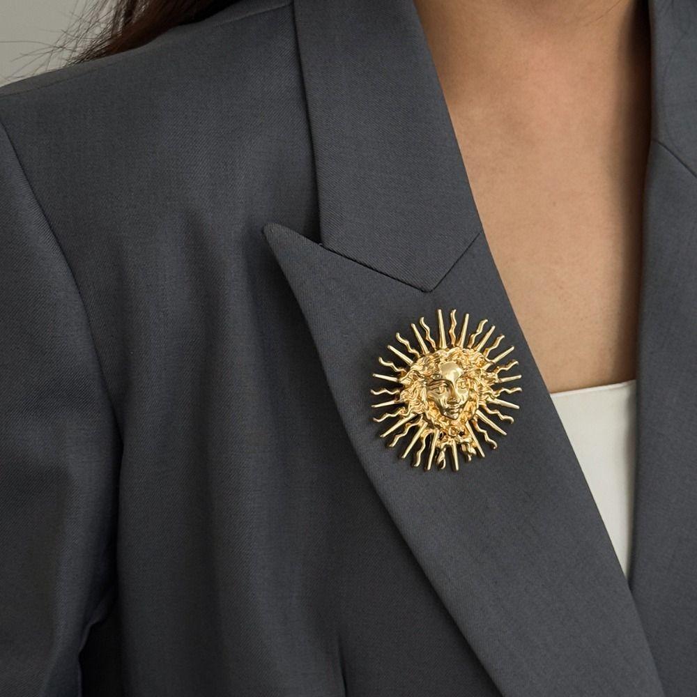Silver Sun Goddess Brooch Gold Color Coral Brooch Exaggerated Waist Cinching Fixed Pin  Women