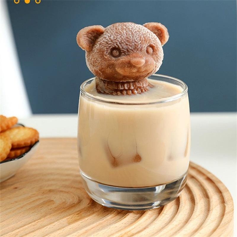 Bear Silicone Ice Cube Mold Food Grade Odourless Cartoon Whiskey Wine Drink Coffee Ice Cream Mould Kitchen Tool