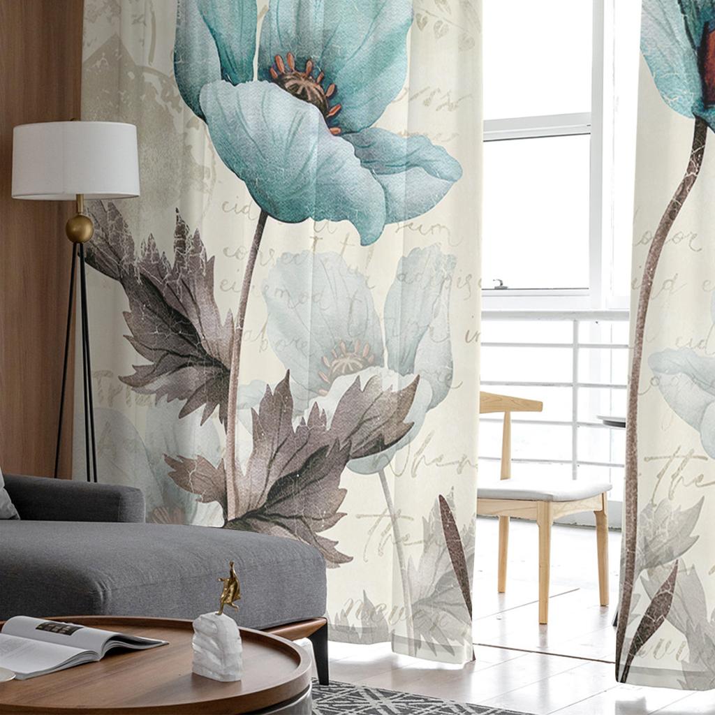 Vintage Flower American Pastoral Green Dragonfly Voile Sheer Curtain Living Room Window Tulle Curtain Kitchen Bedroom Home Decor
