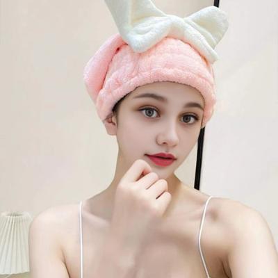 Absorbent Hair Drying Cap Quick Dry Microfiber Hair Towel Wrap Shower Cap Wet Hair Drying Turban with Bow Tie for Women Girls
