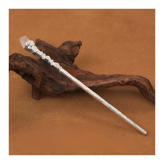 Kanzashi Hair Stick with Natural Stone (Rose/Ash Pink) - 17cm Brass Gold Plated, Simple Hair Accessory for Yukata, Kimono, Daily Wear, Gift for Women
