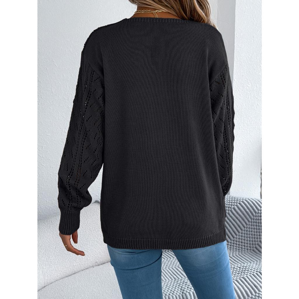 QICED Early Autumn Casual Hollowed-out Lantern Long-sleeved Cardigan Sweater Mid-length Coat Women's Wear