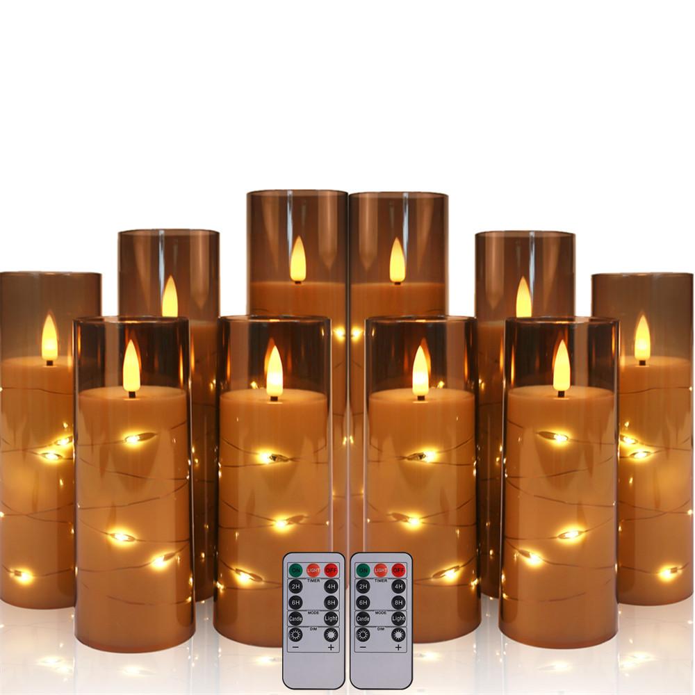 Set of 10/20 Flameless Candles W/ Embedded Star String LED Pillar Candle with Timer Remote Control For Home Indoor Wedding Decor