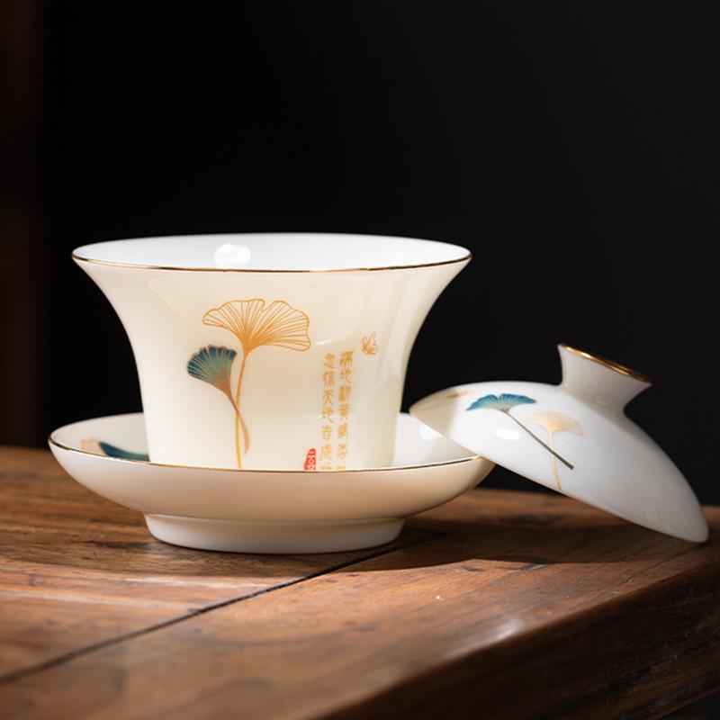Chinese Handmade Ceramic Gaiwan Teacup Hand-painted White Porcelain Tea Tureen Travel Tea Bowl Household Teaware Accessories