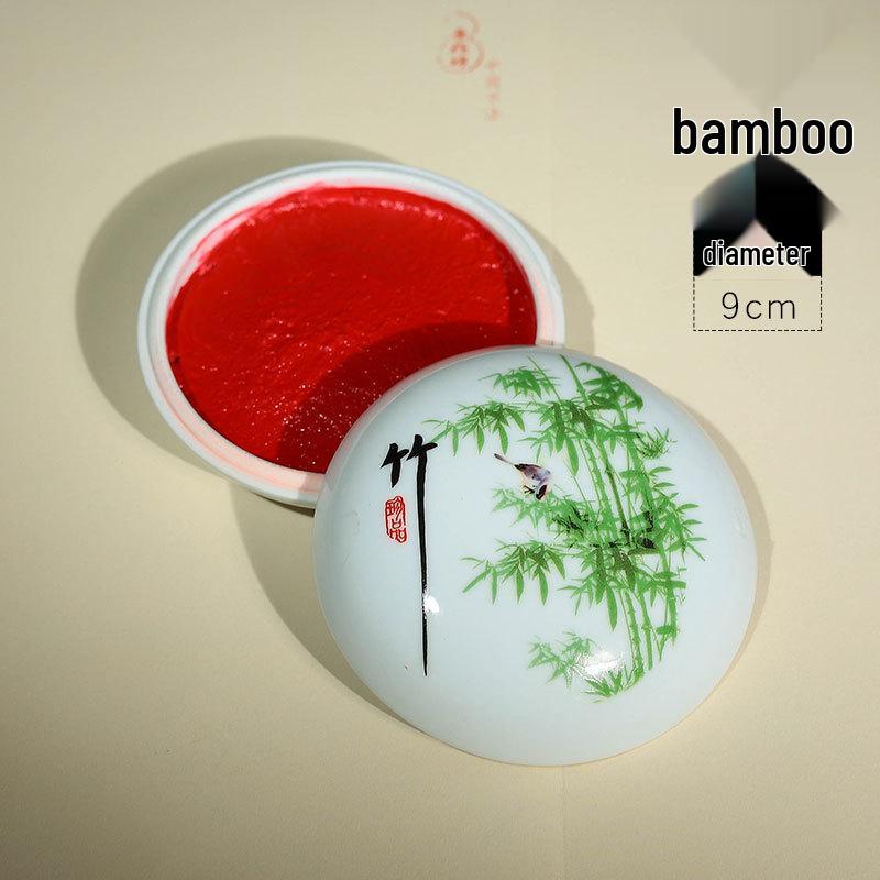 Vermilion Calligraphy Ink Pad - Seal Carving & Chinese Painting, 90g Ceramic Box