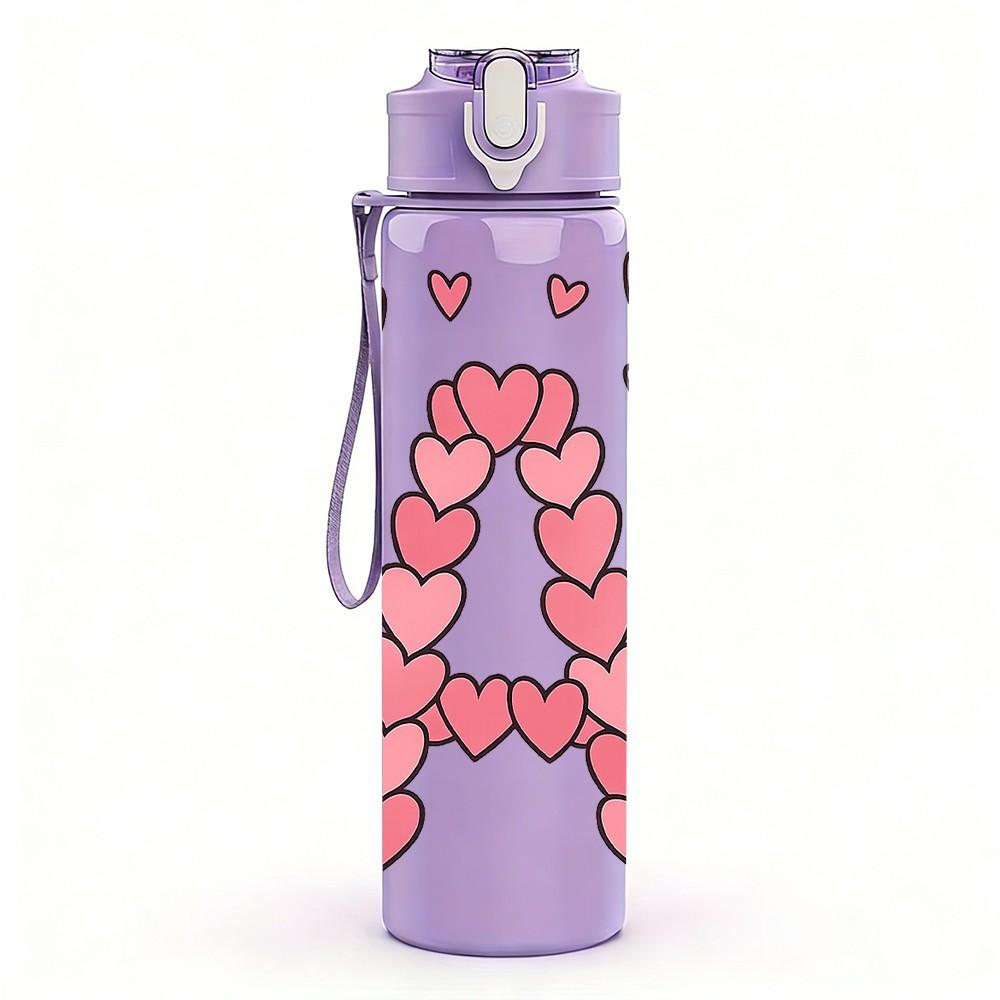1PC Heart Shaped Letter A 750ml Color Plastic Sports Water Bottle Leakproof Flip Straw Lid Suitable for Sports Office Home Use