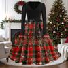 Women's Casual Vintage V-Neck Long Sleeve Dress with Christmas Print