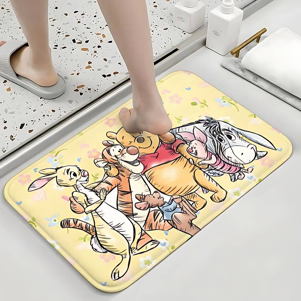 Cute W-Winnies-the-Poohs Floor Mats Home Laundry Rug Carpet For Living Room Decor Lounge Area Anti-slip Foot Mat Entrance