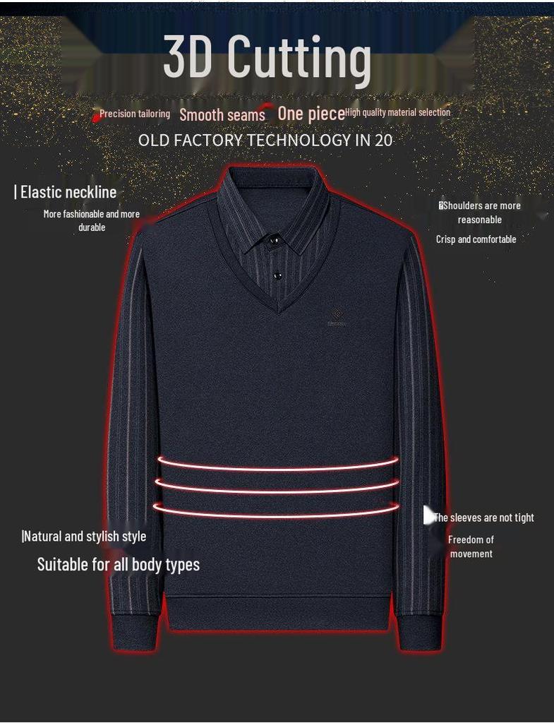 Men's Woodpecker Two-Piece Sweater Shirt, Plus Velvet, Thick Knitwear for Autumn/Winter.