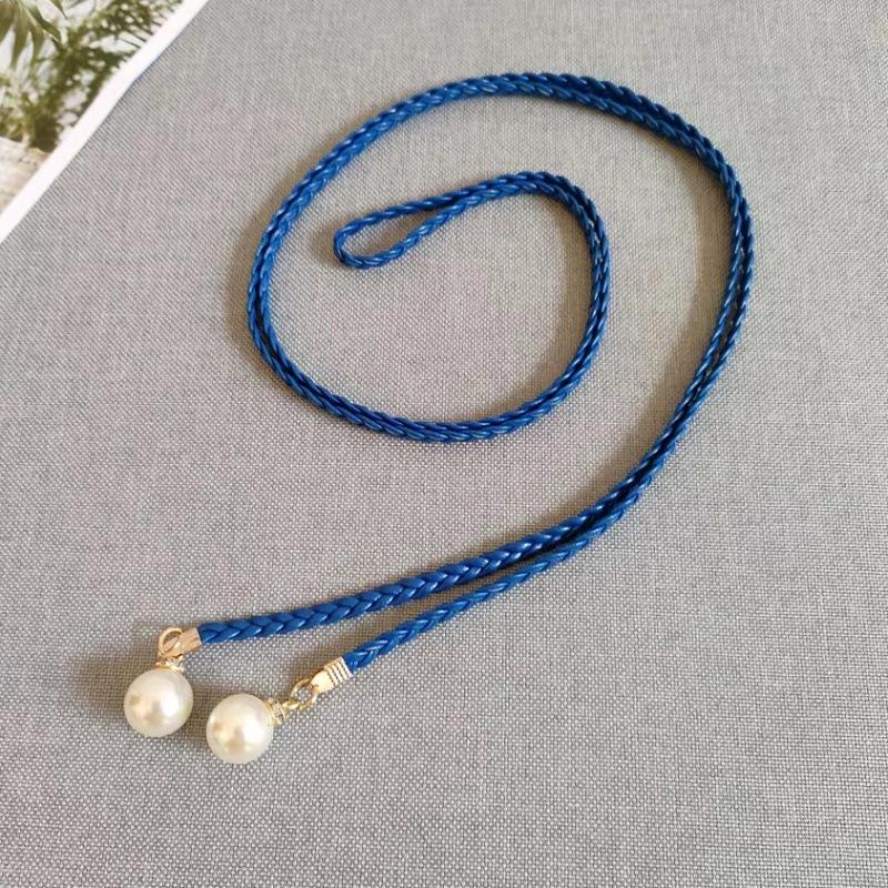 

Элегантный пояс-шнурок с узлом на талии и жемчужными акцентами для модного женского стиля Blue Pearl