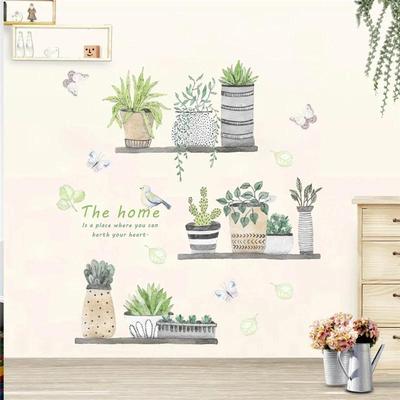 Garden Plant Bonsai Flower Butterfly Wall Stickers Home Decor Living Room Kitchen Pvc Wall Decals Diy Mural Art Decoration