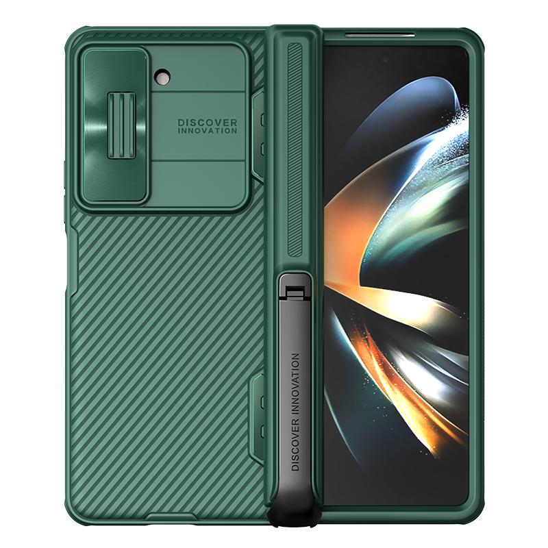 NILLKIN Für Samsung Galaxy Z Fold 5 5G Hülle Ständer Camshield Kickstand 360 Linsen Silikonrahmen Schiebende Kameraabdeckung Rückseite