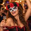 Women's Half Face Mask with Flowers Day of the Dead Party Role Playing Props 1 Pack White/Black/Red