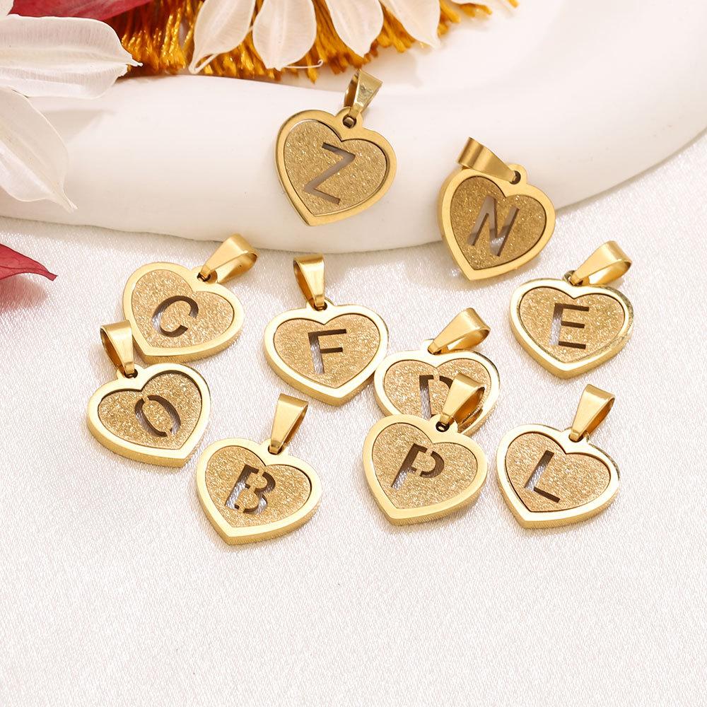 5Pcs/Bag Stainless Steel Gold-plated Heart Letter Pendant DIY Accessory Fashionable Versatile Letter Necklace Pendant