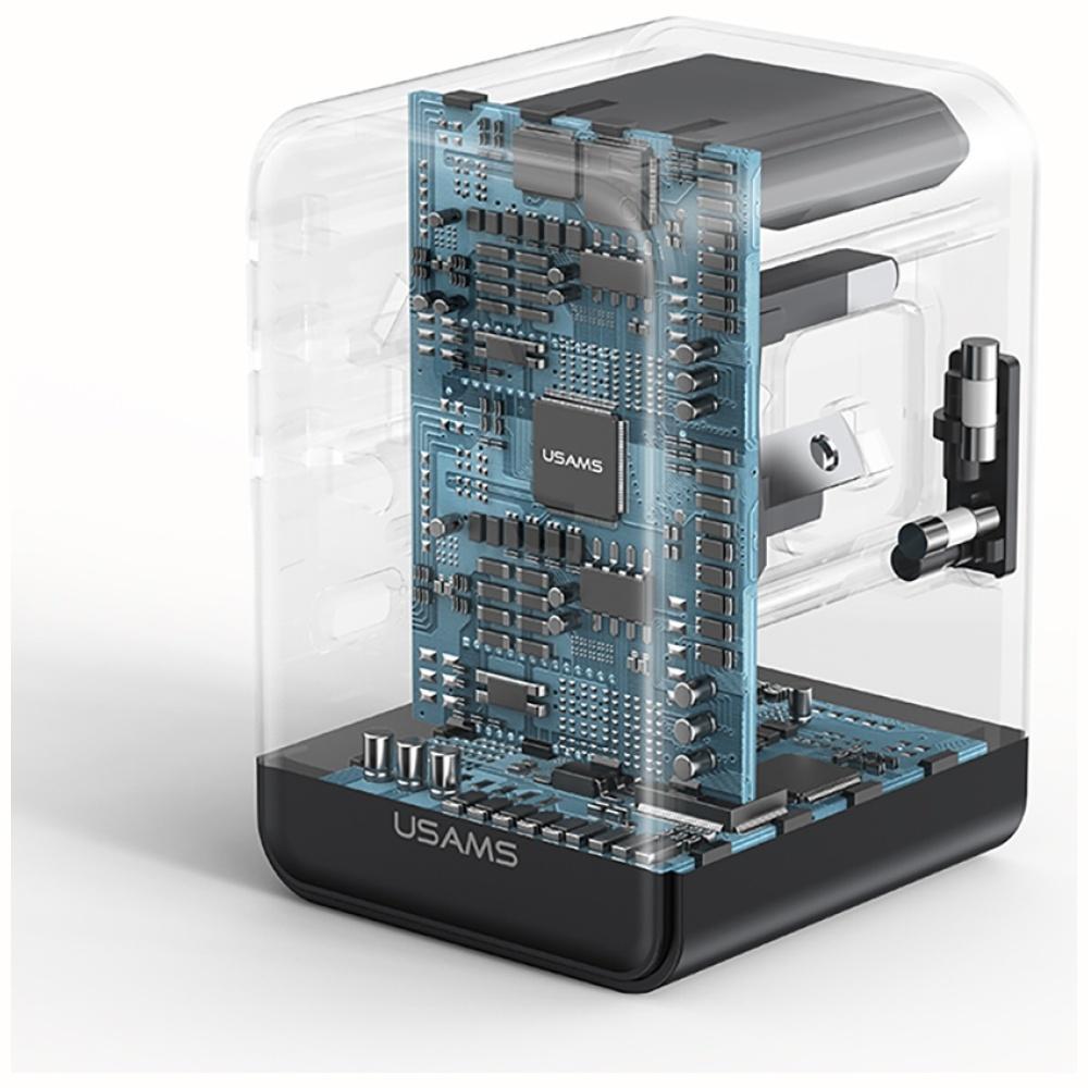 Ładowarka Sieciowa Usams Travel Adapter  Cc310 3Xusb-C 70W 4W1 Us/Au/Eu/Uk Czarny