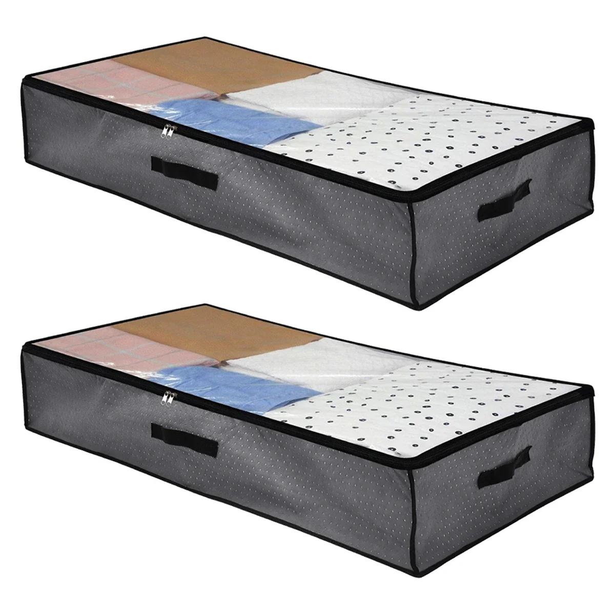 

2 шт. Контейнеры для хранения под кроватью 100*50*18 см Очень большие органайзеры под кровать из нетканого материала Сумки для хранения под кроватью с прозрачным