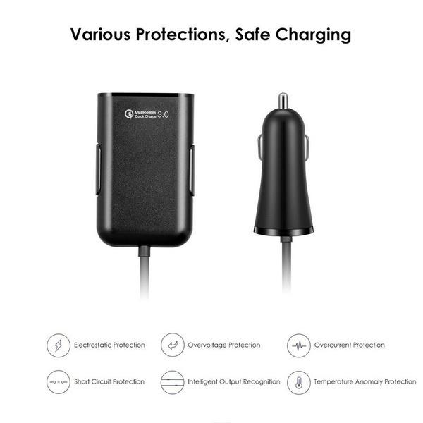 Univerzální 4 porty USB nabíječka do auta Přední sedadlo Zadní sedadlo QC3.0 Rychlé nabíjení USB adaptér pro nabíječku do auta USB Rychlá nabíječka