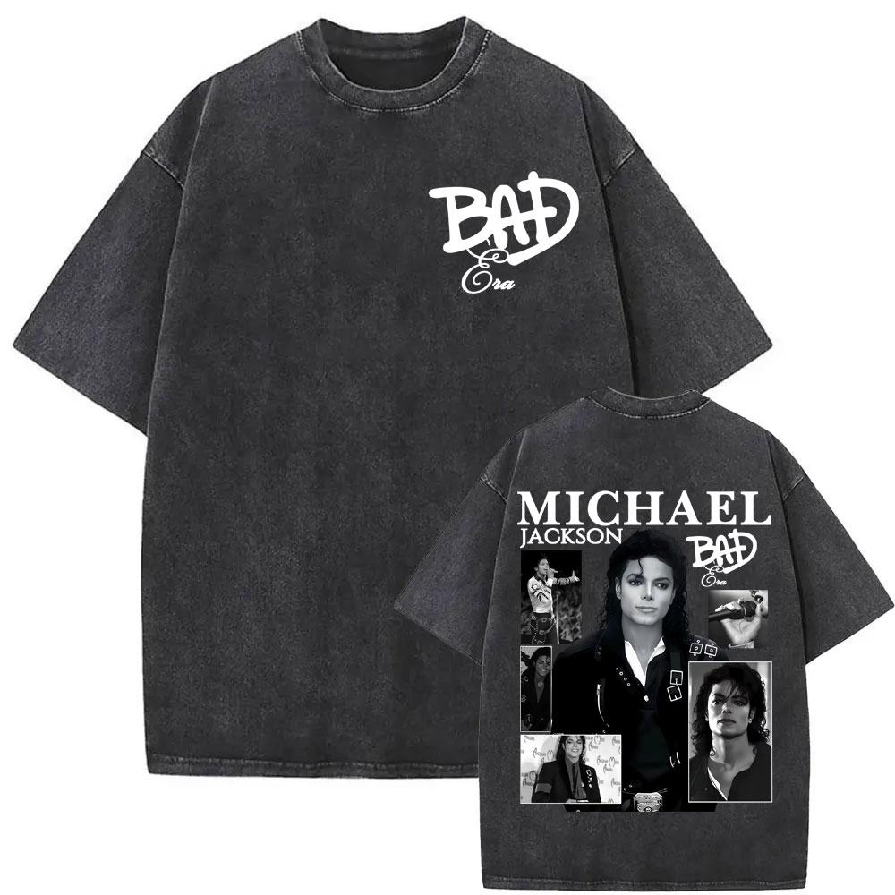 

King of Pop Michael Jackson Bad Era Vintage Washed Tshirts Men Women Gothic Hip Hop Street T Shirts Cotton Casual Loose Tshirt S