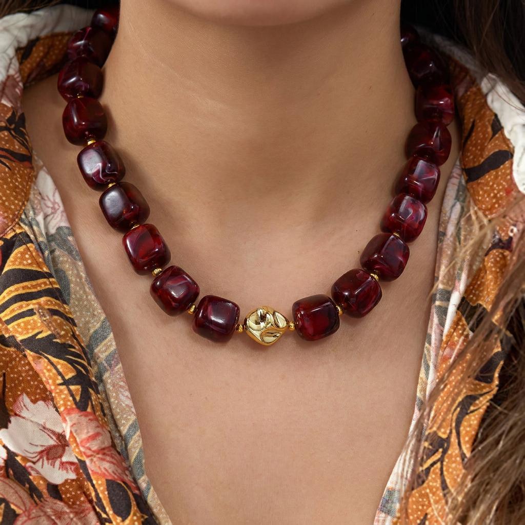 Boho Colorful Acrylic Resin Beaded Choker Necklace For Women Vintage Dopamine Statement Chain On the Neck Party Holiday Jewelry