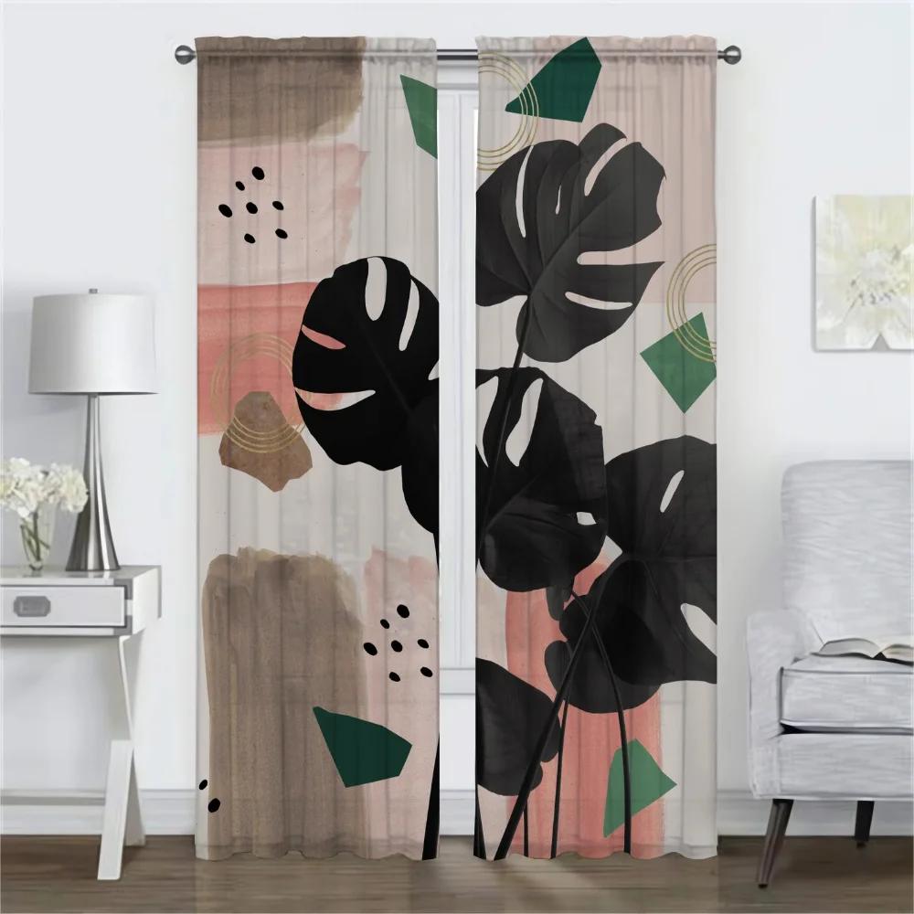 Eukalyptus Fläktpalm Fönstergardin för Rum 2 Paneler Skärmar Moderna Vardagsrumsgardiner för Kamera Halloween Dekoration Partition