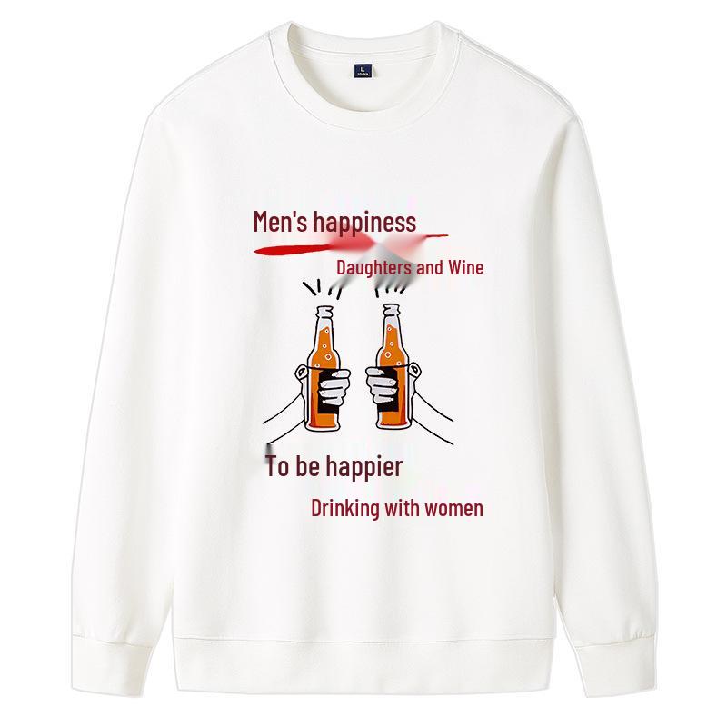 Men s Funny Text Round Neck Sweatshirt - Trendy, Loose Fit for Autumn/Winter L