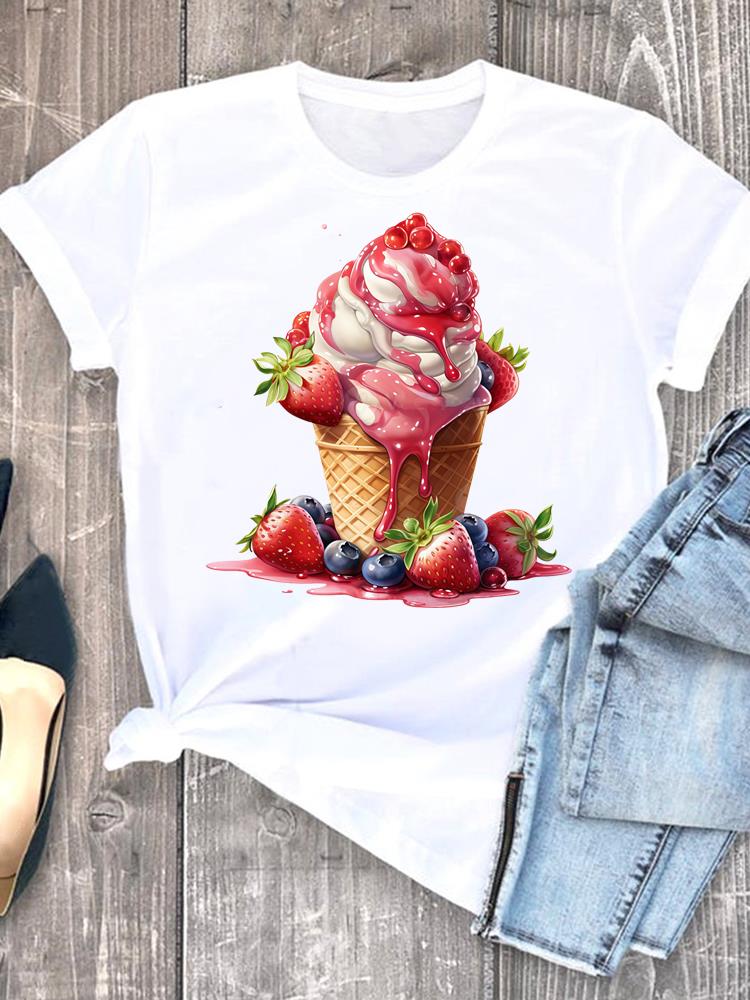 (Asian Size) flower sweet 90s  Short Sleeve T-shirts Lady Female Top Printed Fashion Clothing Women Graphic Casual T Shirt Tee