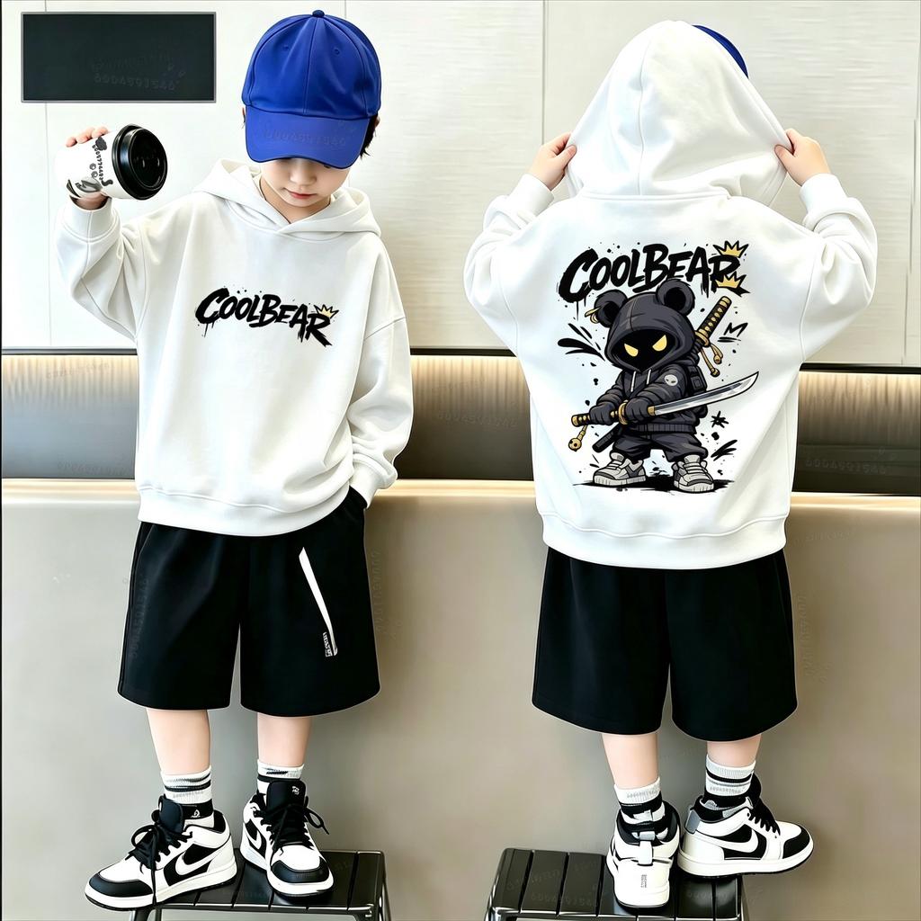 Men's and Women's Universal Casual Children's Hooded Sweatshirt Fall/Winter Retro Cartoon Bear Patterned Printed