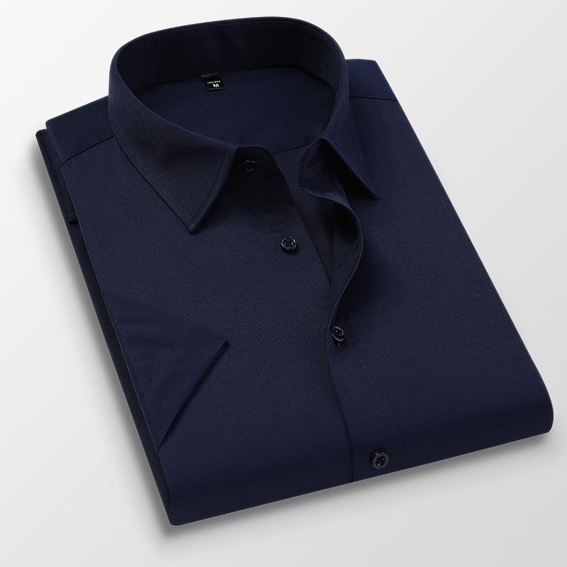 Summer Men's Slim Solid Color Short Sleeve Shirt Business Casual White Shirt Male Brand Large Size 5XL 6XL 7XL Classic Style