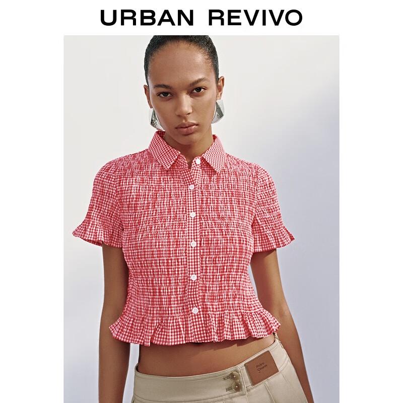 UR Women's Ruffled Plaid Short-Sleeve Shirt
