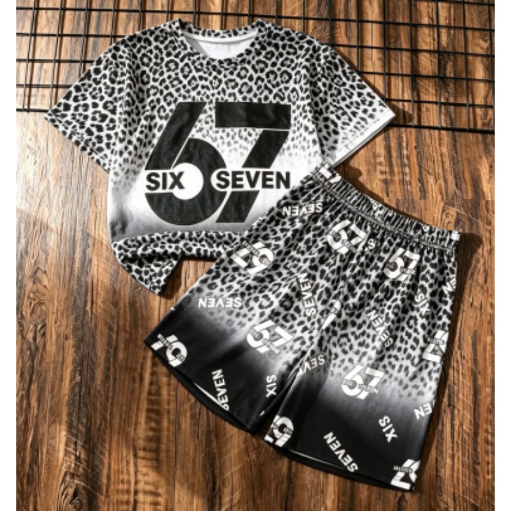 Fashion Kids Set 67 Number Printed Kids T-shirt and Shorts 2 Piece Set Summer Casual Outdoor Street Boy's and Girl's T-shirt Sets