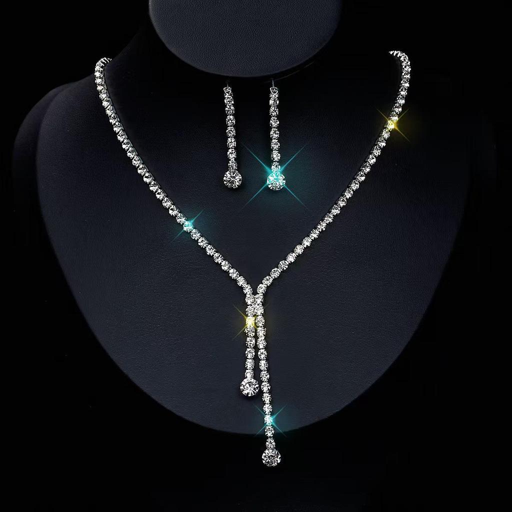 Sparkling Diamond Bridal Necklace & Earrings Set for Wedding and Evening Dress