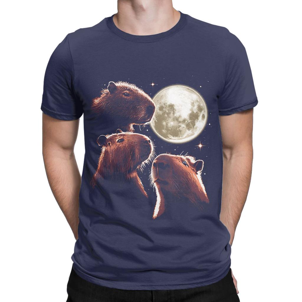 Three Capybara Moon Funny Capybara Meme Mystical Capybara Funny 100 Cotton TShirt capybara Tops Tees For Unisex