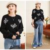 TUHUANG Women's Round Neck Pure Wool Embroidered Pullover Sweater