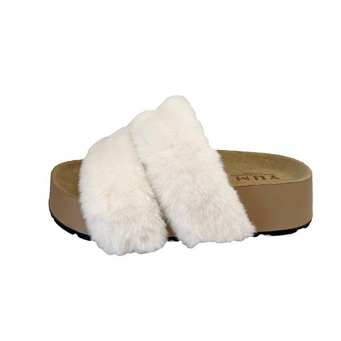 Thick-bottomed Parallel Bars Fluffy Slippers for Women's Outerwear 2025 Autumn New Fluffy Versatile One-word Lazy Slippers Ins