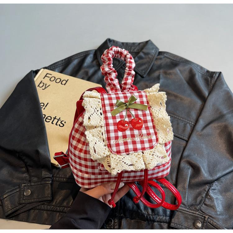 Foreign Style Girl Commuter Backpack, Portable Drawstring Lid, Contrasting Color Plaid, College Style Schoolbag, Texture Embroidery Backpack.