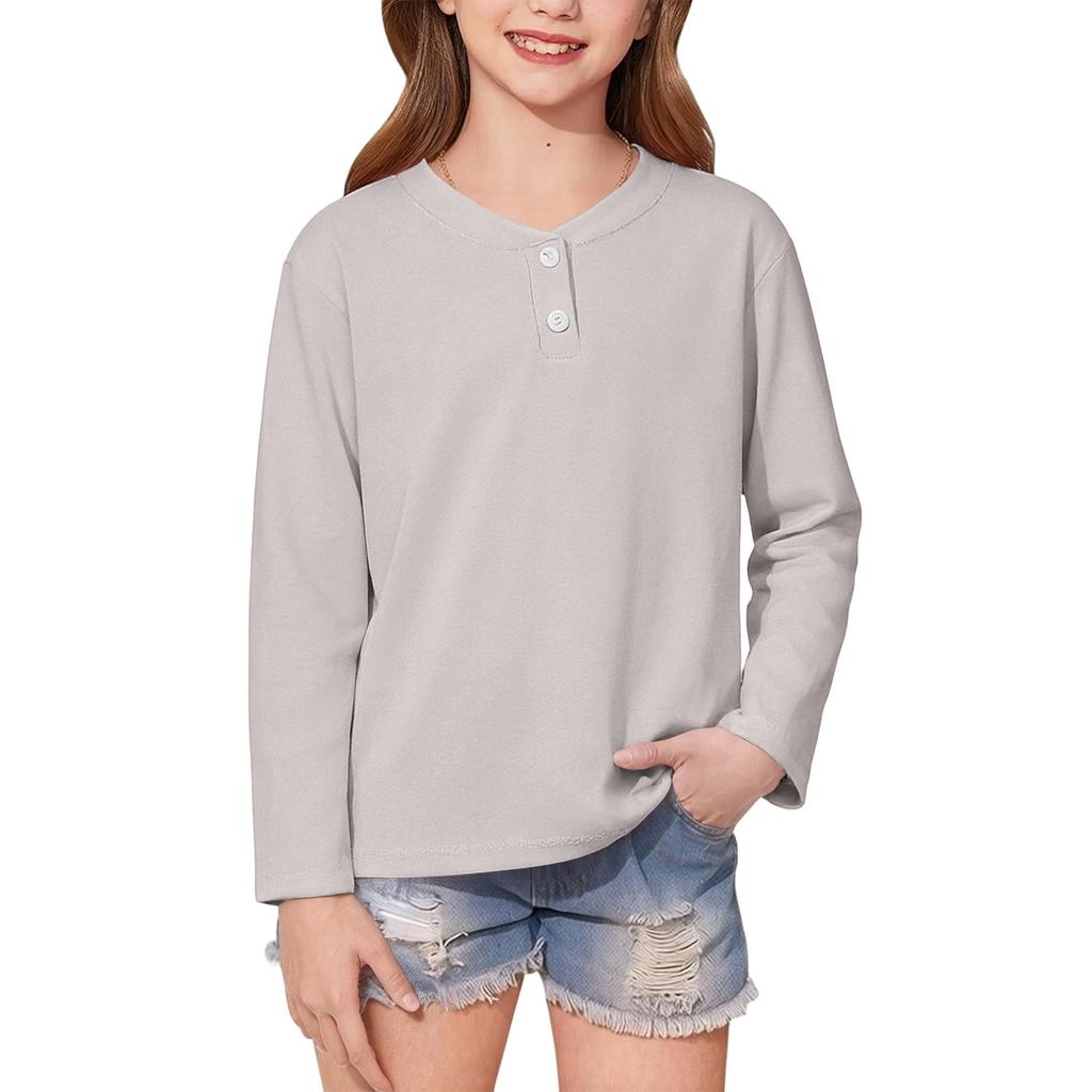 Children's Long Sleeved T-shirt With Round Neck Button Fashion Top