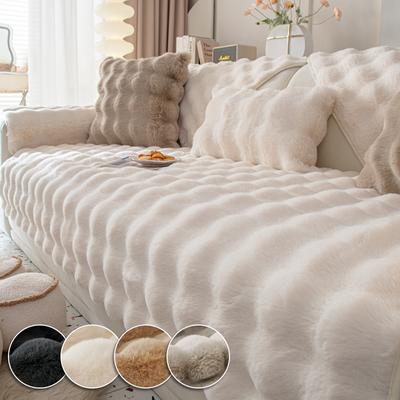 Sofabezug aus Kaninchenfell-Plüsch, dicke Nachahmung, rutschfest, weiches Sofatuch, Couchkissen für moderne Wohnkultur im Wohnzimmer