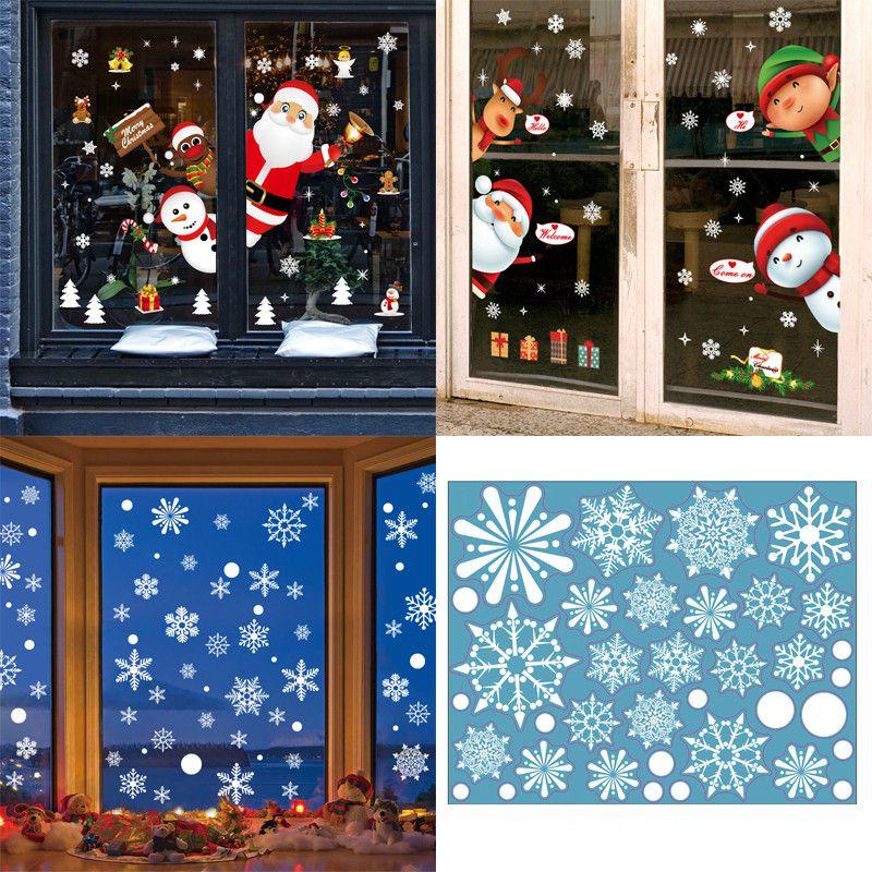 Removable Pvc Christmas Window Stickers With Snowflakes And Merry Christmas Designs