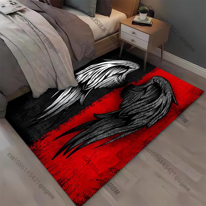 15 Sizes Black and White Wings Room Rug Street Fashion Carpet for Bedroom Living Room Floor Mat Home Decor Non-Slip Chair Rug