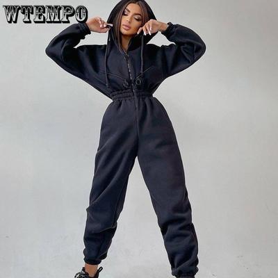 Elegant Hoodies Jumpsuit Fashion Women Long Sleeve One Piece Outfit Warm Overalls Winter Sportwear Rompers Tracksuits