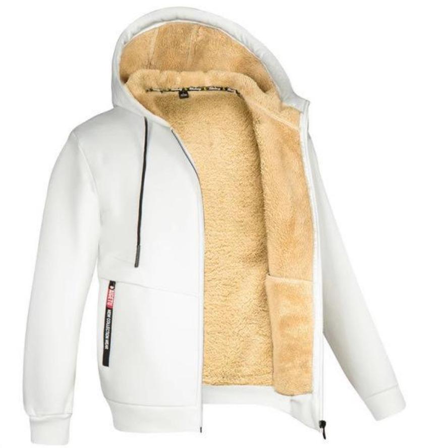 Men's Lambskin Hooded Sweatshirt, 2026 Fall/Winter, Trendy Solid Color, Plus Velvet, Thickened Jacket